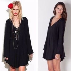 For Love & Lemons Black V-Neck Bell Sleeve Dress